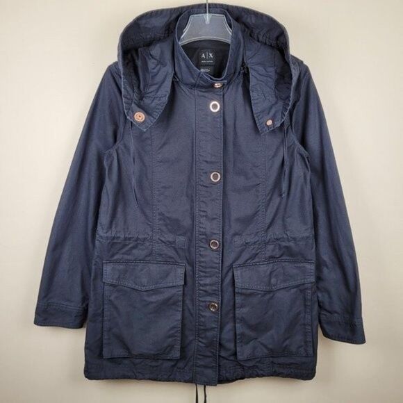 Armani Exchange Black Hooded FIshtail Parka Jacket Cotton Size M - Picture 3 of 14